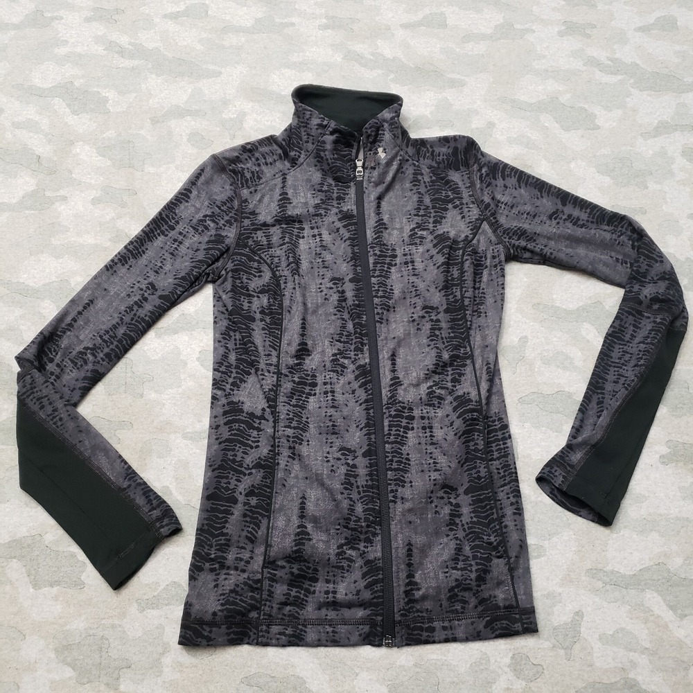 Under Armour Sweatshirt Womens XS Black Fitted Full Zip Long Sleeve Light Weight